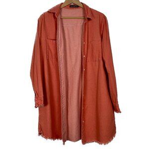 ZILCREMO Sz. Large Pink Distressed Button Down Shacket (Shirt Jacket)